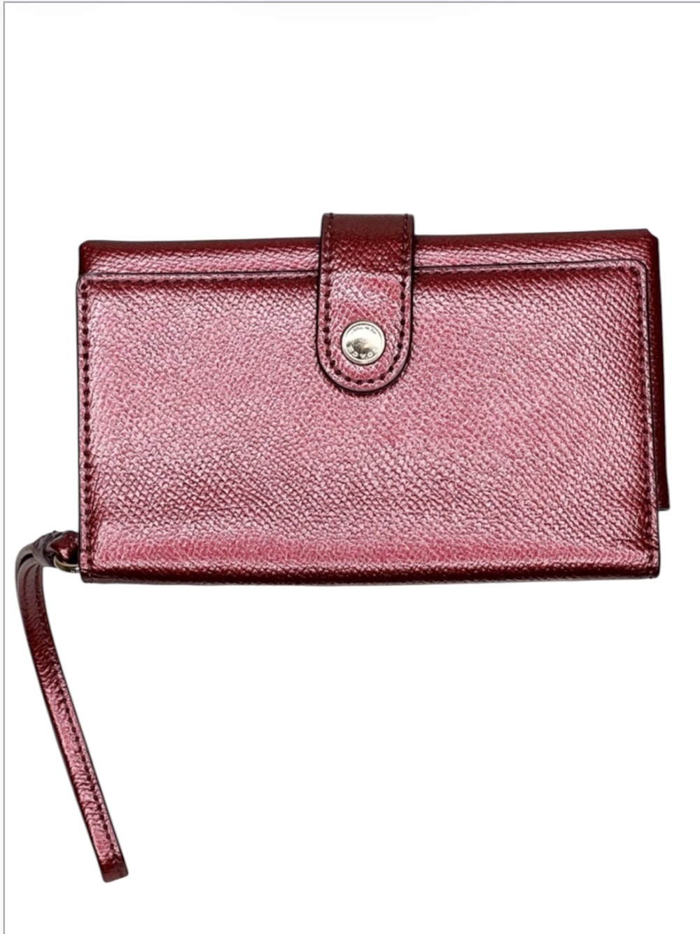 Coach Red Metallic Pebbled Leather Wallet Wristlet